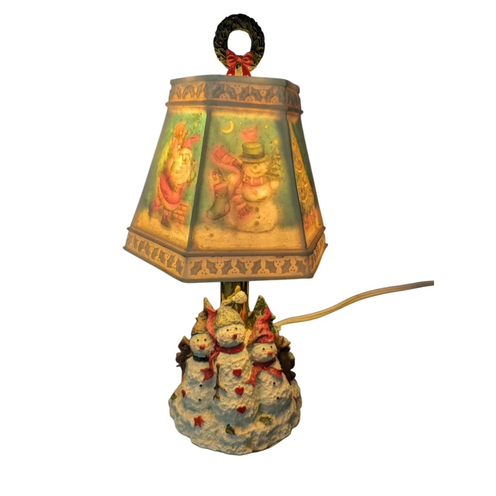 Glow-Thru Snowmen Christmas Lamp‎ Handpainted Sculpted Holiday Table Light Decor